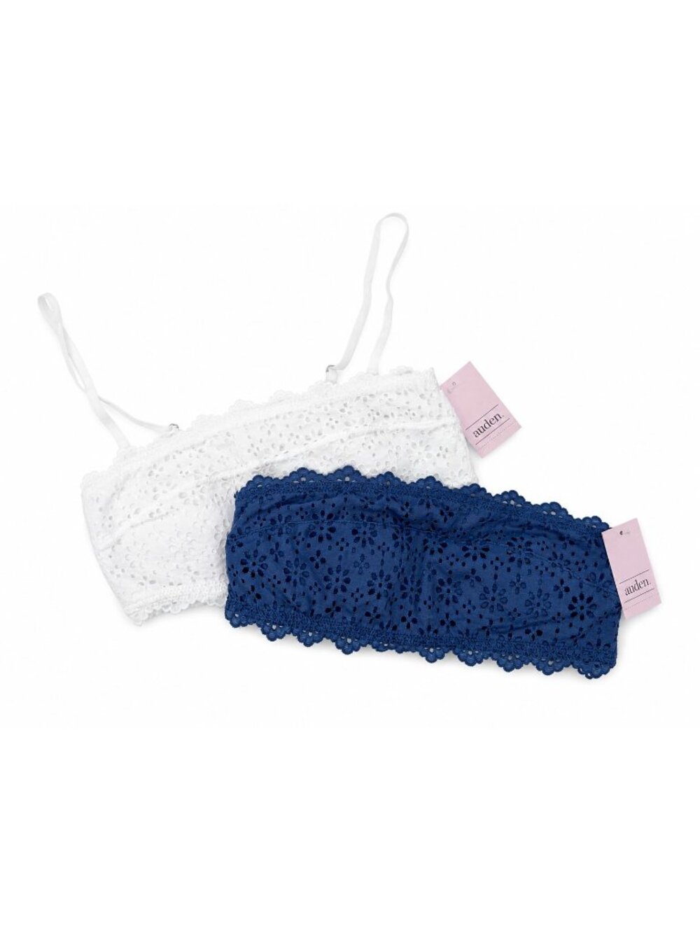 Auden sz XS White/Blue Eyelet Lace Bra Bralette Bandeau Removeable Strap NEW